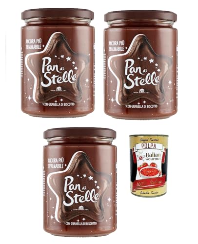 3x Pan di Stelle Crema Spalmabile Haselnuss Streichfähige Creme Sahne mit Kekskörnern 580g ohne Palmöl + Italian Gourmet polpa 400g von Italian Gourmet E.R.