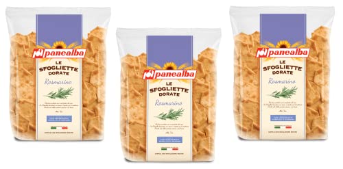 3x Panealba Le Sfogliette Dorate al Rosmarino Gebackener Snack mit Salzkorn und Rosmarin 180g Packung von Italian Gourmet E.R.