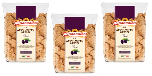 3x Panealba Le Sfogliette Dorate alle Olive Gebackener Snack mit Salzkorn und Oliven 180g Packung 3x Panealba Le Sfogliette Dorate alle Olive Gebackener Snack mit Salzkorn und Oliven 180g Packung von Italian Gourmet E.R.