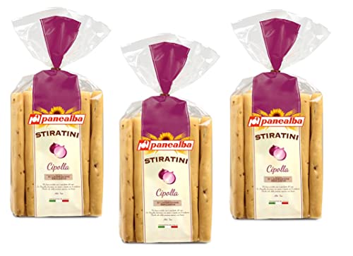 3x Panealba Stiratini Cipolla Salziger Snack mit Zwiebel 150g Packung von Italian Gourmet E.R.