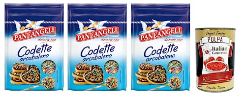 3x Paneangeli Codette Arcobaleno,Dekoration aus mehrfarbigem Konfetti in länglicher Form,Wiederverschließbare Packung mit 50g + Italian Gourmet Polpa di Pomodoro 400g Dose von Italian Gourmet E.R.