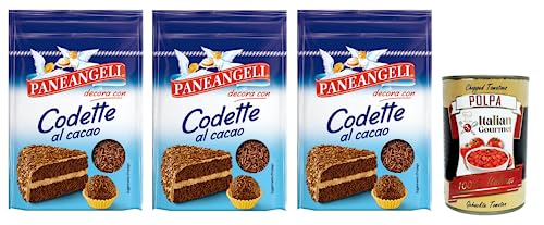 3x Paneangeli Codette Cacao,Dekoration aus länglichem Kakao Konfetti,Wiederverschließbare Packung mit 50g + Italian Gourmet Polpa di Pomodoro 400g Dose von Italian Gourmet E.R.