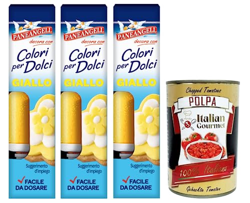 3x Paneangeli Colori per Dolci Giallo, Gelber Gel Farbstoff,10g + Italian Gourmet Polpa di Pomodoro 400g Dose von Italian Gourmet E.R.