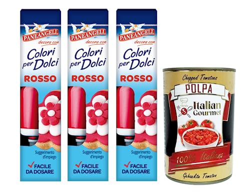 3x Paneangeli Colori per Dolci Rosso, Roter Gel Farbstoff,10g Tube + Italian Gourmet Polpa di Pomodoro 400g Dose von Italian Gourmet E.R.