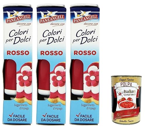 3x Paneangeli-Farben für Süßigkeiten Rot Eine praktische Tube zum Rotfärben von Bonbons für tolle Dekorationen. 10g + Italian Gourmet polpa 400g von Italian Gourmet E.R.