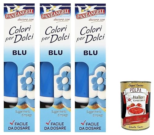 3x Paneangeli-Farben für Süßigkeiten blau Eine praktische Tube zum Blaufärben von Bonbons für tolle Dekorationen. 10g + Italian Gourmet polpa 400g von Italian Gourmet E.R.