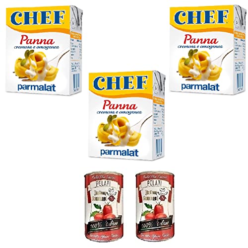 3x Parmalat Panna chef Sahne per cucinare Kochcreme creme fur Koch 200ml + Italian Gourmet 100% italienische geschälte Tomaten dosen 2x 400g von Italian Gourmet E.R.