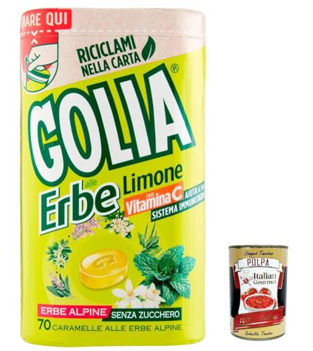 3x Perfetti Golia Erbe Limone ungesüßt, mit Kräuterextrakten und zitrone, Süßigkeiten frisch Geschmack Bonbon Lollies 130g + Italian Gourmet polpa 400g von Italian Gourmet E.R.