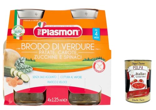 3x Plasmon Brodo Di Verdure, Gemüsebrühe mit Kartoffeln, Karotten, Zucchini und Spinat 4x125g Liquido + Italian Gourmet polpa 400g von Italian Gourmet E.R.