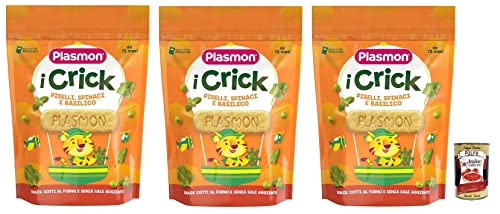 3x Plasmon i Crick,Snacks mit Erbsen, Spinat, Basilikum Geschmack Beutel mit 100g + Italian Gourmet Polpa di Pomodoro 400g Dose von Italian Gourmet E.R.