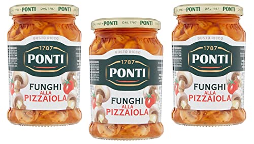 3x Ponti Funghi Prataioli alla Pizzaiola in Olio di Semi di Girasole Pizzaiola-Pilze in Sonnenblumenöl 280g Glas von Italian Gourmet E.R.