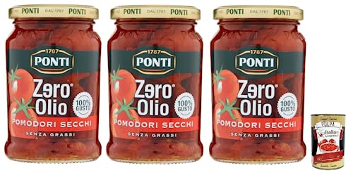 3x Ponti Pomodori Secchi Zero Olio,Ohne Öl,Getrocknete Tomaten,Fettfrei,Glas 300g + Italian Gourmet Polpa di Pomodoro 400g Dose von Italian Gourmet E.R.