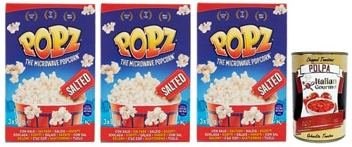 3x Popz Microonde The Microwave Popcorn mit Salz für Mikrowellen 3x90g + Italian Gourmet Polpa di Pomodoro 400g Dose von Italian Gourmet E.R.