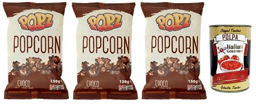 3x Popz Popcorn Choco Cacao,Karamellisiertes Popcorn mit Kakao Butter Karamell (73%),Kakao (4%),Beutel mit 150g + Italian Gourmet Polpa di Pomodoro 400g Dose von Italian Gourmet E.R.