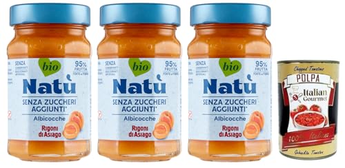 3x Rigoni di Asiago Natù Albicocche Bio-Aprikosen Zubereitung,Aprikosenmarmelade Ohne Zuckerzusatz 240g + Italian Gourmet Polpa di Pomodoro 400g Dose von Italian Gourmet E.R.