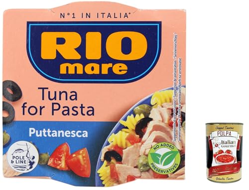 3x Rio Mare Condimento per Pasta Puttanesca con Tonno, Thunfisch in Olivenöl mit Schwarze Oliven und Kapern 160g + Italian Gourmet polpa 400g von Italian Gourmet E.R.