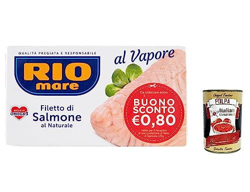 3x Rio mare Natürliches Lachsfilet, gedämpft, reich an Omega 3, 125 g + Italian Gourmet polpa 400g 3x Rio mare Natürliches Lachsfilet, gedämpft, reich an Omega 3, 125 g + Italian Gourmet polpa 400g von Italian Gourmet E.R.