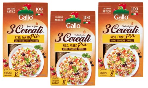 3x Riso Gallo 3 Cereali Mischung aus Reis, Dinkel und Weizen Senatore Cappelli, ideal für Suppen und Risottos 800g Packung von Italian Gourmet E.R.