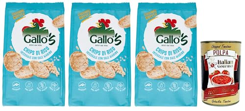 3x Riso Gallo Chips con Riso Integrale e Sale Marino,Snack mit Braunem Reis und Meersalz,40g-Beutel + Italian Gourmet Polpa di Pomodoro 400g Dose von Italian Gourmet E.R.