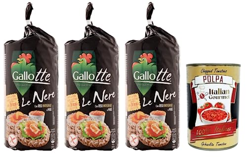 3x Riso Gallo Gallotte Le Nere,Vollkornkuchen aus Schwarzem Reis und Mais,Packung mit 100g + Italian Gourmet Polpa di Pomodoro 400g Dose von Italian Gourmet E.R.