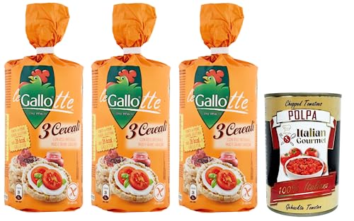 3x Riso Gallo Le Gallotte ai 3 Cereali,Braune Reiskuchen mit Mais und Buchweizen,Packung mit 100g + Italian Gourmet Polpa di Pomodoro 400g Dose von Italian Gourmet E.R.