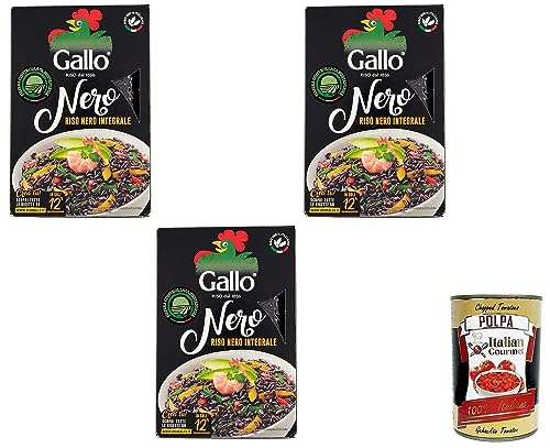 3x Riso Gallo Riso Nero Integrale,Vollkorn Schwarzer Reis,100% Italienischer Reis,500-g-Packung + Italian Gourmet Polpa di Pomodoro 400g Dose von Italian Gourmet E.R.