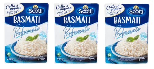 3x Riso Scotti Basmati Profumato Gedämpfter Fertigreis Parfümierter Basmati Reis in 2 Minuten Fertig 230g Beutel von Italian Gourmet E.R.