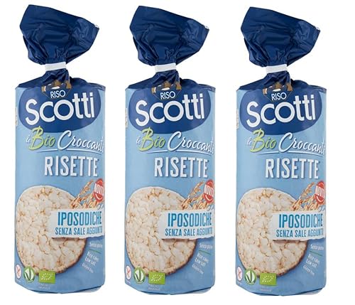 3x Riso Scotti Le Bio Croccanti Risette Iposodiche Knusprige, glutenfreie Bio-Reiskuchen kein Salz hinzugefügt 130g Natriumarme Reiswaffeln von Italian Gourmet E.R.
