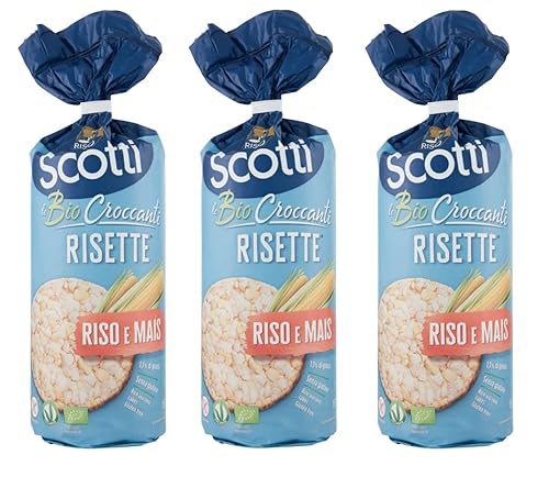 3x Riso Scotti Le Bio Croccanti Risette Riso e Mais Knusprige, glutenfreie Bio-Reiskuchen 150g Reis und Mais Reiswaffeln von Italian Gourmet E.R.