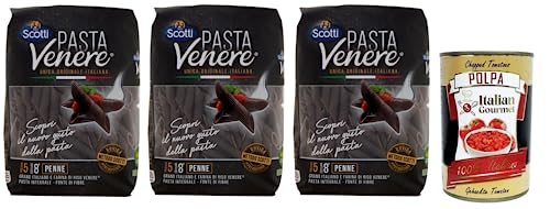 3x Riso Scotti Pasta Venere Penne Rigate,Pasta aus Hartweizengrieß und Schwarzem Venere-Vollkornreismehl,Packung mit 400g + Italian Gourmet Polpa di Pomodoro 400g Dose 3x Riso Scotti Pasta Venere Penne Rigate,Pasta aus Hartweizengrieß und Schwarzem Venere-Vollkornreismehl,Packung mit 400g + Italian Gourmet Polpa di Pomodoro 400g Dose von Italian Gourmet E.R.