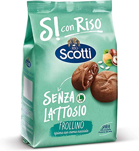 3x Riso Scotti Senza Lattosio Frollino ripieno con crema di nocciole Kekse Shortbread gefüllt mit Haselnusscreme Laktosefrei Ohne Palmöl und ohne Milchproteine 200g Biscuits cookies von Italian Gourmet E.R.