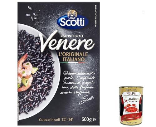 3x Riso Scotti Venere Integrale, Schwarzer Reis, gewachsen in Italien, Vollkorn, 500 g, reich an Ballaststoffen und Antioxidantien, vakuumverpackt + Italian Gourmet polpa 400g von Italian Gourmet E.R.