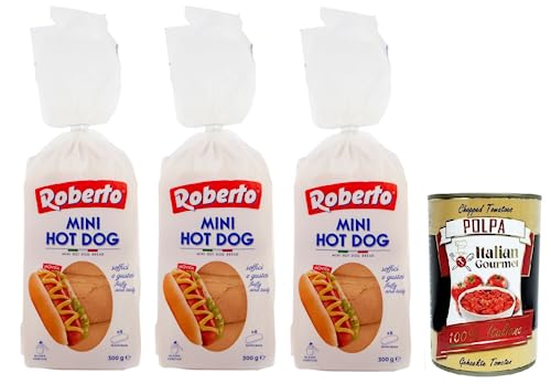 3x Roberto Mini Hot Dog Brot,Packung mit 300g,Jede Packung enthält 8 Hot Dog Buns + Italian Gourmet Polpa di Pomodoro 400g Dose 3x Roberto Mini Hot Dog Brot,Packung mit 300g,Jede Packung enthält 8 Hot Dog Buns + Italian Gourmet Polpa di Pomodoro 400g Dose von Italian Gourmet E.R.