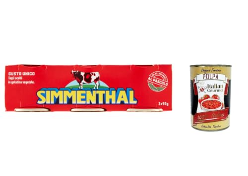 3x SIMMENTHAL carne in scatola, Rindfleisch in Aspik 3x 90g 100% Italienisch Fleisch Aspikfleisch + Italian Gourmet polpa 400g von Italian Gourmet E.R.