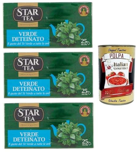 3x STAR Tea Verde Deteinato,Grüner Tee ohne Tein,Packung mit 25 Filtern + Italian Gourmet Polpa di Pomodoro 400g Dose 3x STAR Tea Verde Deteinato,Grüner Tee ohne Tein,Packung mit 25 Filtern + Italian Gourmet Polpa di Pomodoro 400g Dose von Italian Gourmet E.R.