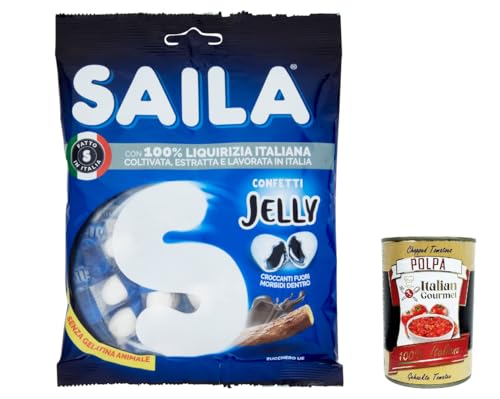 3x Saila Jelly Liquirizia, Bonbons Süßigkeiten Lakritze, 100% italienisches Lakritze 75g + Italian Gourtmet polpa 400g von Italian Gourmet E.R.