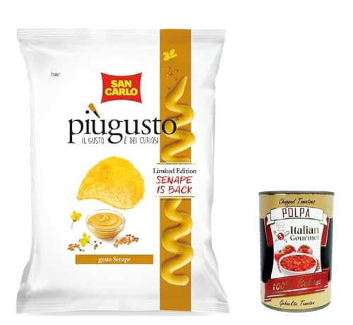 3x San Carlo Più Gusto Patatine Gusto Senape, Kartoffelchips Senf geschmack,150g limited edition + Italian Gourmet polpa 400g von Italian Gourmet E.R.