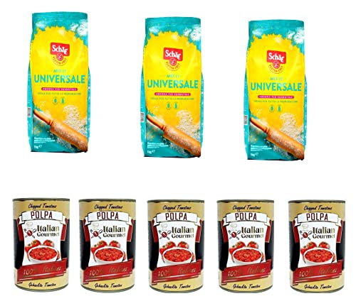 3x Schär Mix it Universale Miscela di farine Gluten-frei Mehl 1Kg + und Italian Gourmet Polpa di pomodoro Fein gehacktes Tomatenmark 5x 400g von Italian Gourmet E.R.