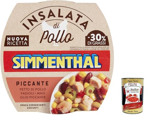 3x Simmenthal Piccante, Hähnchenbrustsalat mit grünen Cannellini-Bohnen, Mais und roten Bohnen, 160 gr + Italian Gourmet polpa 400g von Italian Gourmet E.R.