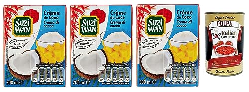 3x Suzi Wan Crema di Cocco,Kokosnuss Creme,Ideal für Desserts,200ml + Italian Gourmet Polpa di Pomodoro 400g Dose von Italian Gourmet E.R.