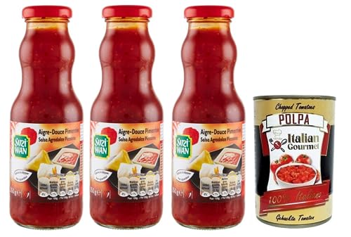 3x Suzi Wan Salsa Agrodolce Piccante,Scharfe süß-saure Soße,Ideal für Aperitifs,Glas 350g + Italian Gourmet Polpa di Pomodoro 400g Dose 3x Suzi Wan Salsa Agrodolce Piccante,Scharfe süß-saure Soße,Ideal für Aperitifs,Glas 350g + Italian Gourmet Polpa di Pomodoro 400g Dose von Italian Gourmet E.R.