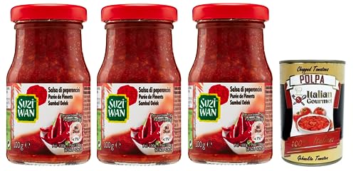 3x Suzi Wan Salsa di Peperoncini,Chilisoße,Sauce Chilischoten,Scharfe Sauce,Ideal für typisch orientalische Gerichte,Glas 100g + Italian Gourmet Polpa di Pomodoro 400g Dose 3x Suzi Wan Salsa di Peperoncini,Chilisoße,Sauce Chilischoten,Scharfe Sauce,Ideal für typisch orientalische Gerichte,Glas 100g + Italian Gourmet Polpa di Pomodoro 400g Dose von Italian Gourmet E.R.