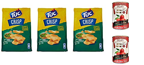 3x TUC Crisp Salzgebäck Crackers Gebacken gesalzen mediterranen Kräutern 100g + Italian Gourmet 100% italienische geschälte Tomaten dosen 2x 400g von Italian Gourmet E.R.