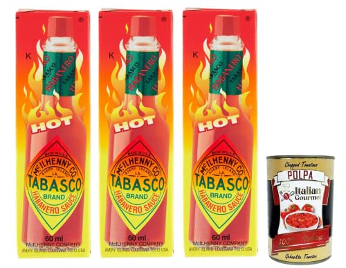 3x Tabasco Habanero Sauce,Für die schärfsten Tabasco-Saucen werden Habanero-Chilis verarbeitet 60ml + Italian Gourmet Polpa di Pomodoro 400g Dose von Italian Gourmet E.R.