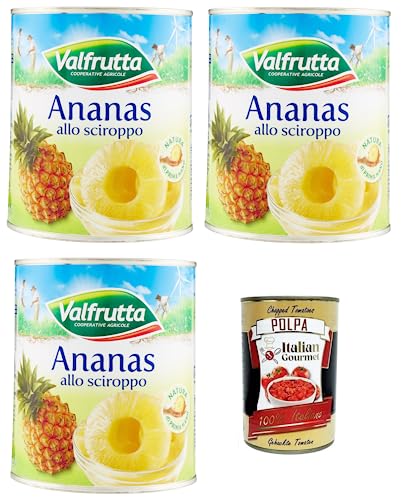 3x Valfrutta Ananas allo Sciroppo,Obst in Sirup,Dose 836g + Italian Gourmet Polpa di Pomodoro 400g Dose von Italian Gourmet E.R.