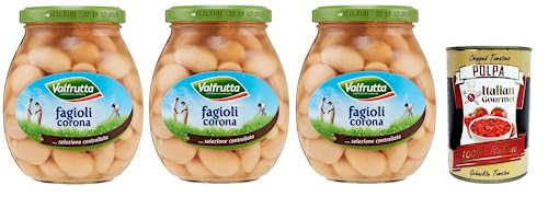 3x Valfrutta Fagioli Corona ,Italienische Corona-Bohnen,Hülsenfrücht Gemüse Gekochte Bohnen,Glas 360g + Italian Gourmet Polpa di Pomodoro 400g Dose von Italian Gourmet E.R.