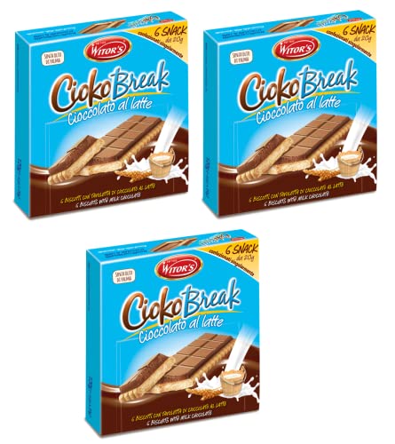 3x Witor's Cioko Break Cioccolato al Latte Kekse mit Milch Schokoriegel 120g Jede Packung Enthält 6 Einzeln Verpackte Snacks von 20g von Italian Gourmet E.R.