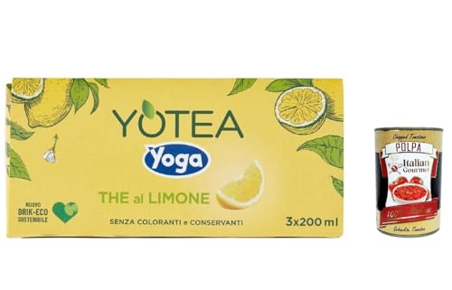 3x Yoga Yotea Thè Limone, Erfrischendes Alkoholfreies Getränk, Eistee mit Zitrone, 3x 200ml Brik lemon iced tea + Italian Gourmet polpa 400g von Italian Gourmet E.R.