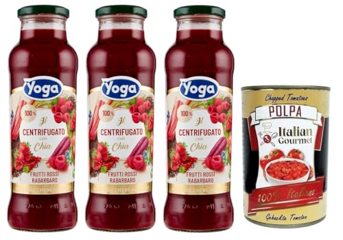 3x Yoga il Centrifugato con Chia,Fruchtkonzentrat mit Chia, Roten Früchten und Rhabarber,Fruchtsaft Ohne Zuckerzusatz,680ml Glasflasche + Italian Gourmet Polpa di Pomodoro 400g Dose 3x Yoga il Centrifugato con Chia,Fruchtkonzentrat mit Chia, Roten Früchten und Rhabarber,Fruchtsaft Ohne Zuckerzusatz,680ml Glasflasche + Italian Gourmet Polpa di Pomodoro 400g Dose von Italian Gourmet E.R.