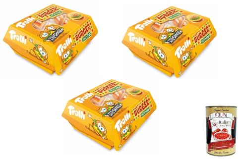 3xTrolli Miniburger, Gummibonbons in Hamburgerform, Fruchtgeschmack, Einzelverpackung 150 Gr+ Italian Gourmet polpa 400g von Italian Gourmet E.R.